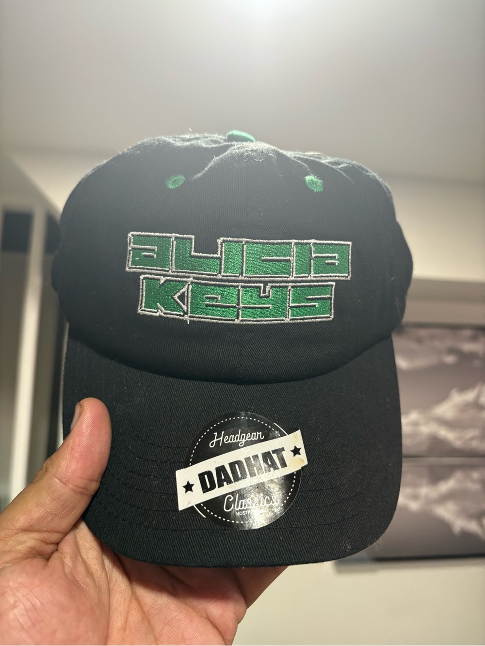 Black 'Auggie Keys' Dad Hat with Green Embroidery